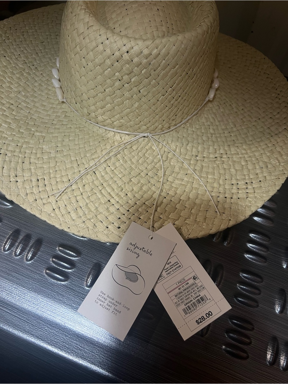 2 pc a new day Natural Straw Wide-Brim Hat with Shell Band